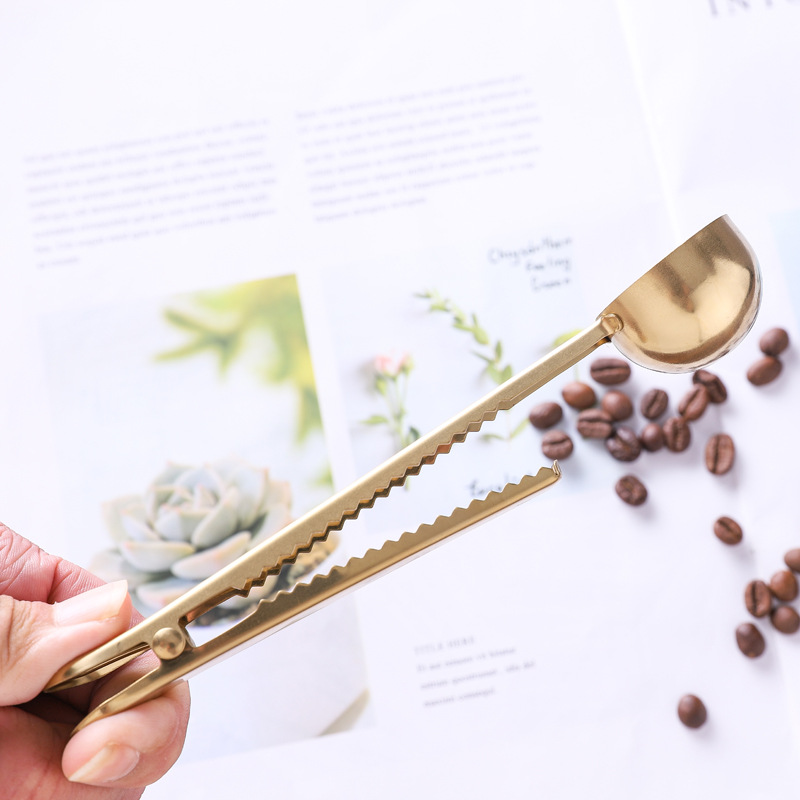 Two-in-One Stainless Steel Coffee Measuring Spoon with Sealing Clip