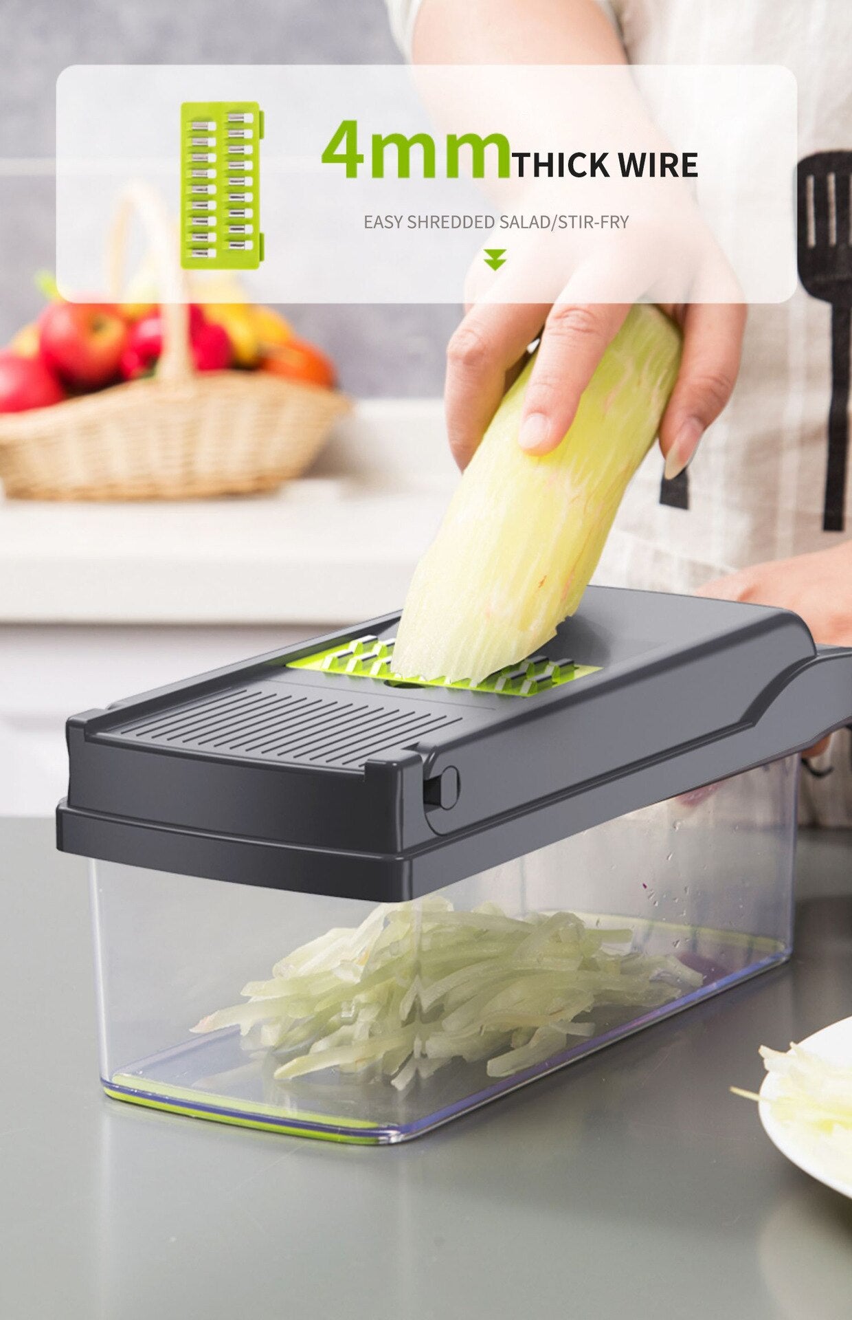 CUTTER MULTIFUNCTIONAL WITH BASKET (12-IN-1) - CUTS, SLICES, BRATES AND MORE
