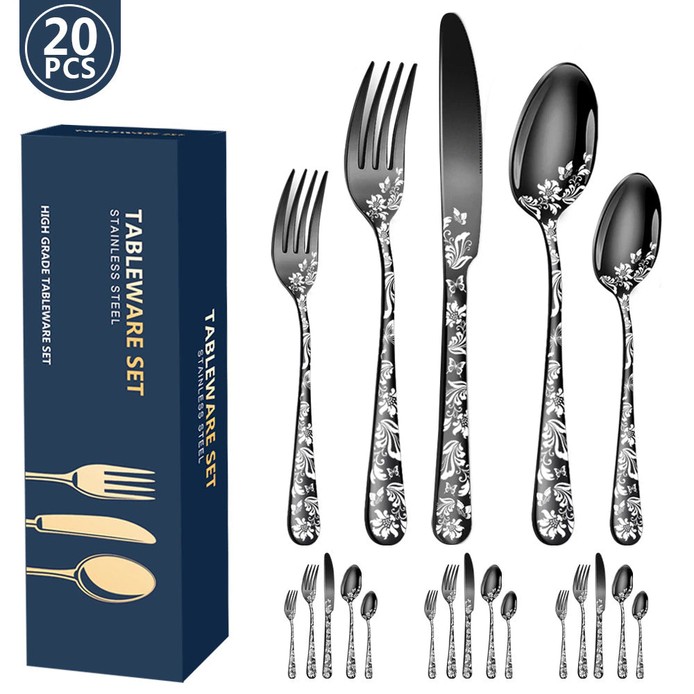 Stainless Steel Eco-Friendly Dinnerware Set for 4 - 20-Piece Western Style Cutlery Kit