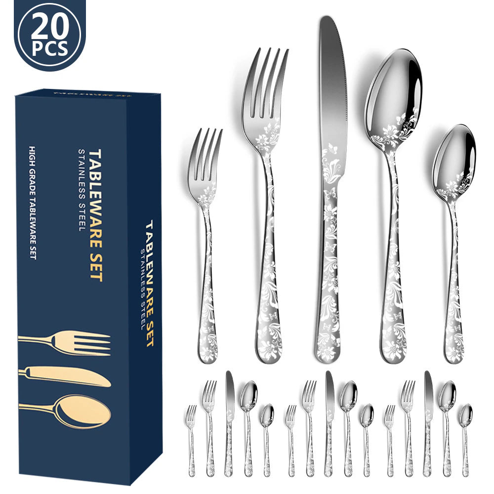 Stainless Steel Eco-Friendly Dinnerware Set for 4 - 20-Piece Western Style Cutlery Kit